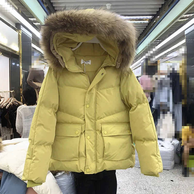 Зимняя одежда, новая куртка с коротким меховым воротником и капюшоном на хлопковой подкладке, женское плотное теплое пальто, женские свободные парки, куртки