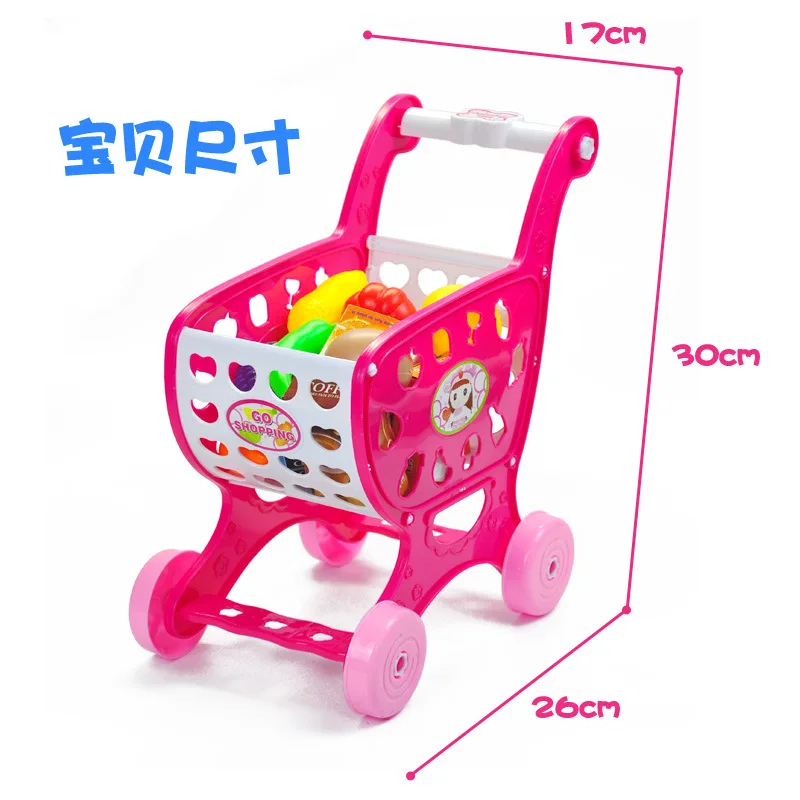 

Children Cart Toys with Fruit & Vegetable 19 Pieces Slicer Mini Supermarket Trolley Play House Kitchenware