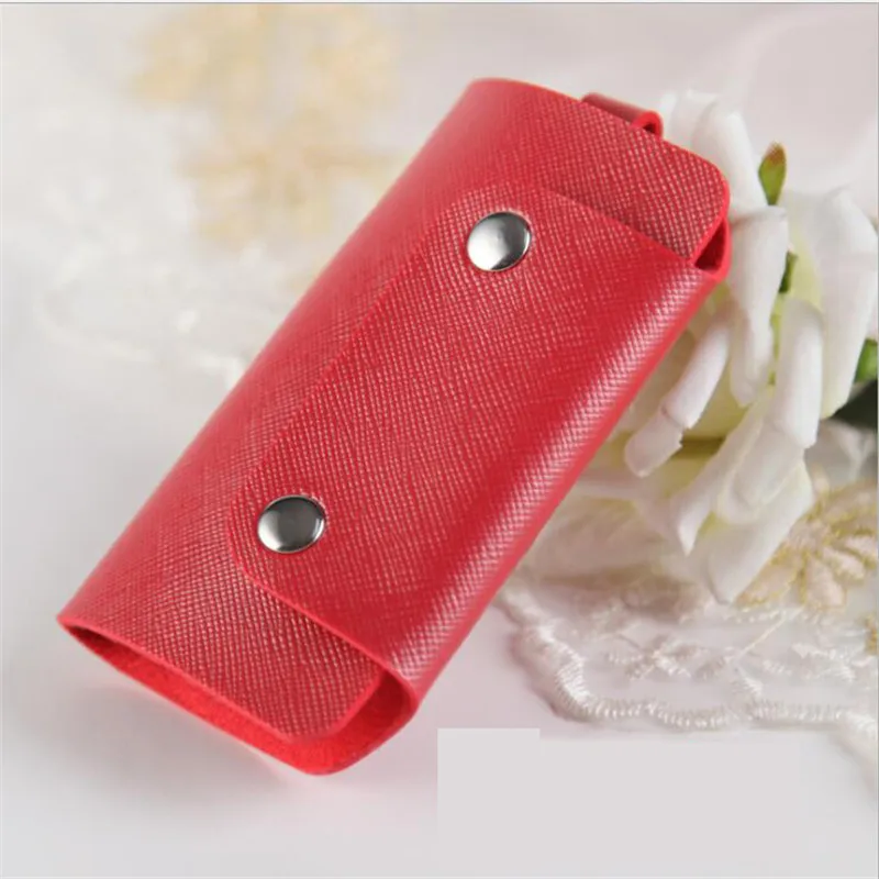 Portable Leather Key Holder Car Keychain Bag Case Unisex Wallet Cover Simple Solid Color Storage Bag