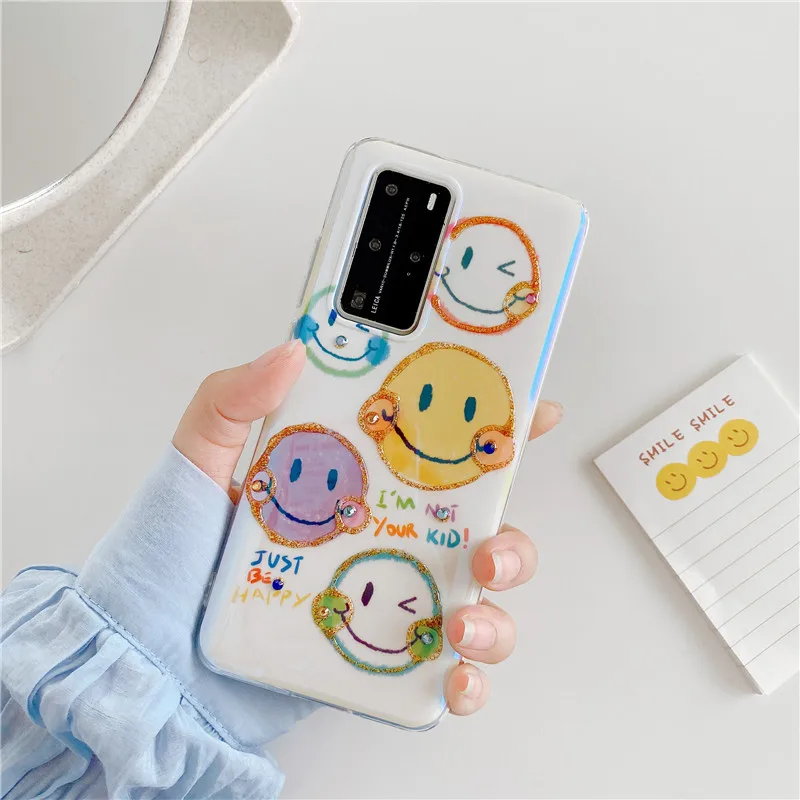 Забавный блестящий чехол для телефона с улыбающимся лицом Huawei P30 Pro P40 Mate30 Honor30 Honor