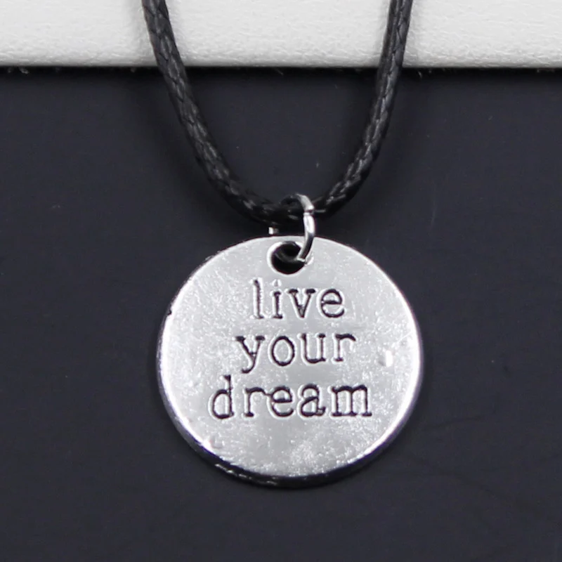 Fashion Plates Live Your Dream Tibetan Silver Color Pendant Necklace Choker Charm Black Leather Cord Factory Price Handmade Gift | Украшения