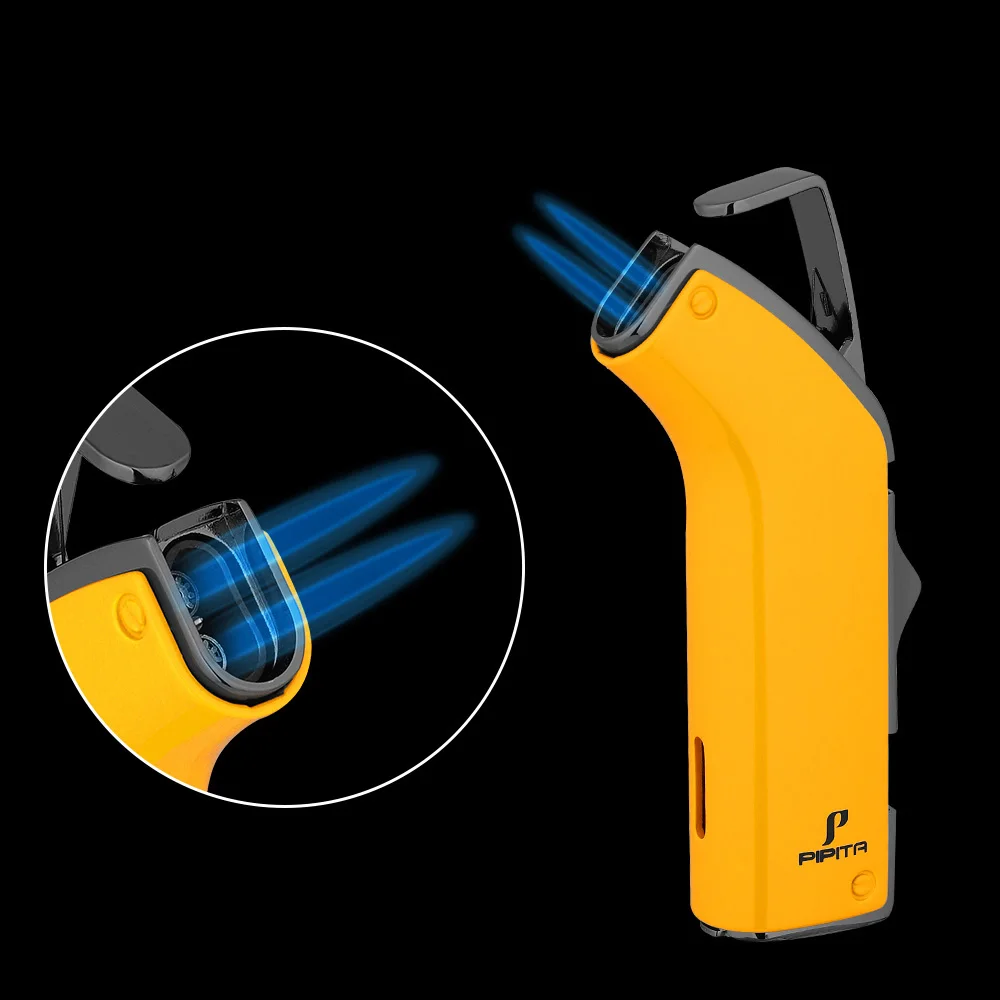 PIPITA модная высококачественная металлическая ветрозащитная Зажигалка фонарь Jet Flame многоразовое синее Надувное пламя двойное Пламя зажигалка для сигар