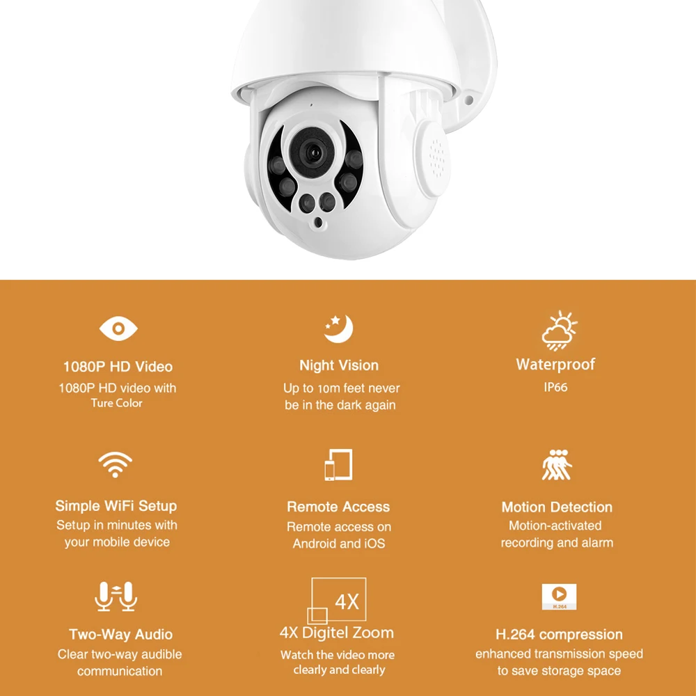 

K38D 1080P WiFi PTZ IP Camera Face Detect Auto Tracking 4X Zoom Two-way Audio Waterproof Outdoor Security Camera