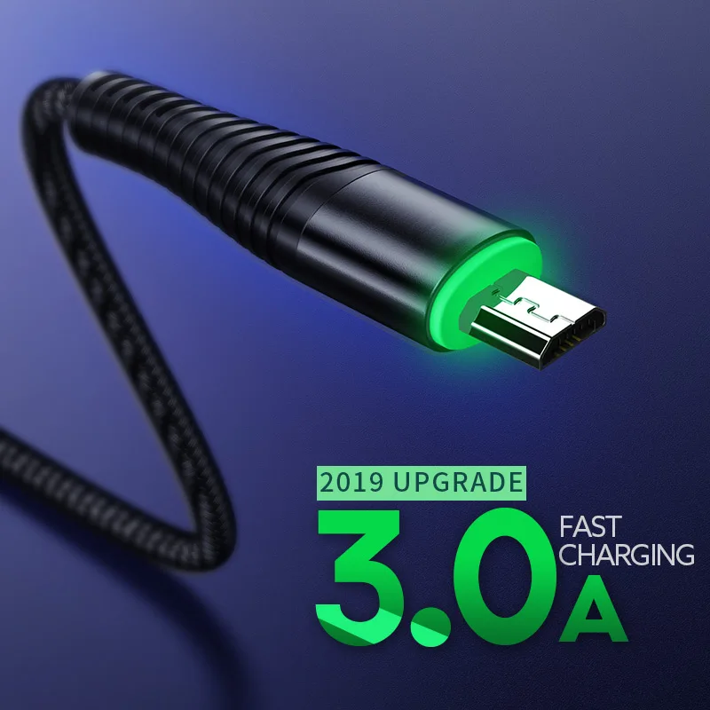 Зарядный кабель Micro USB 3 А светодиодный для передачи данных Samsung HTC LG мобильный