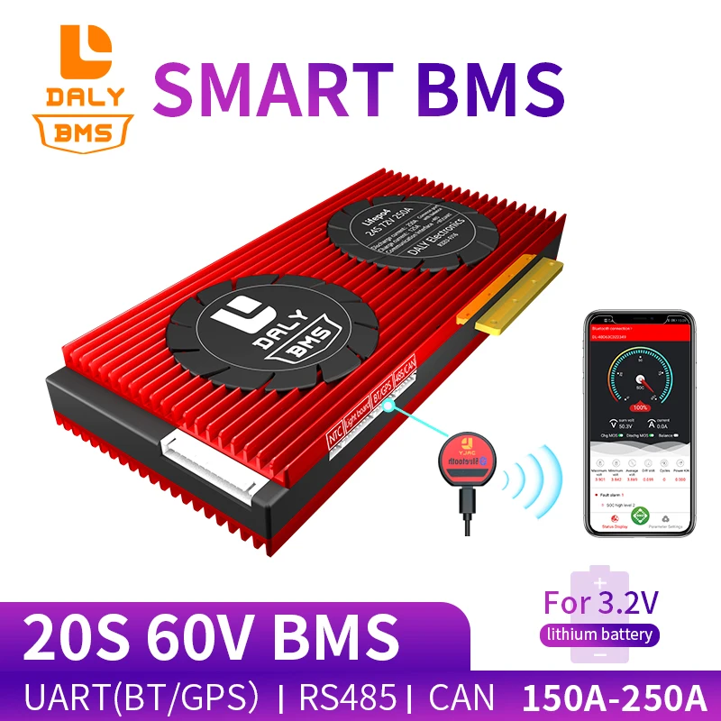 Daly Smart BMS 20S 60V LiFepo4 батарея 150A 200A 250A Bluetooth + 485 к USB устройству CAN NTC UART для