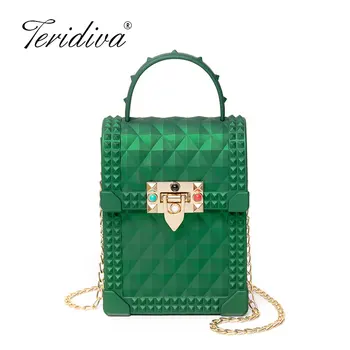 

New Fashion Jelly Bag Rivet Phone Handbag Mini Chain Crossbody Bag for Women Messenger Bags Ladies Shoulder Purse