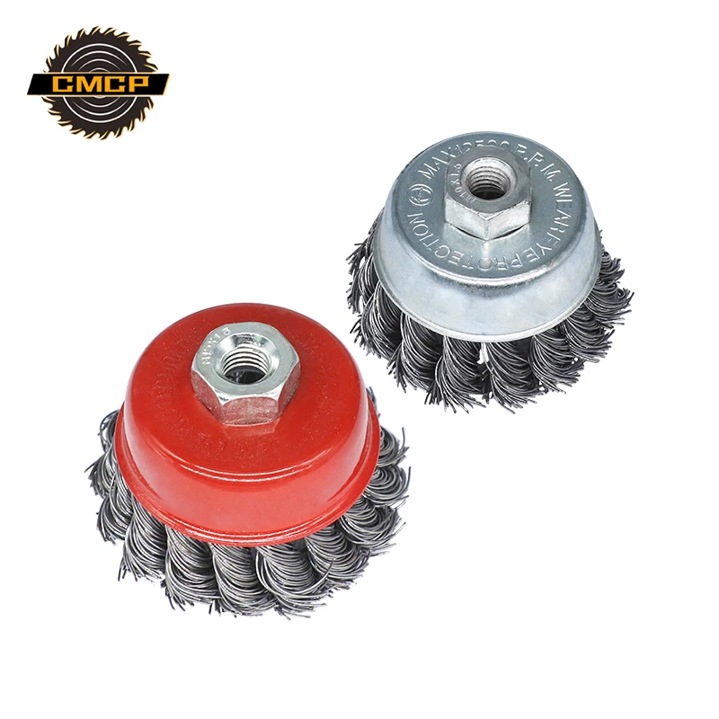 

CMCP Metal Rotary Durable Rust Clean Steel Wire Wheel 2.5-6 Inch Flat Cup Twist Knot Red Strong Deburring Angle Grinder Brush