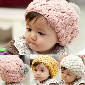 

2019 New Autumn Winter Wool Beret Cap Winter Warm Knitted Crochet Beanie Cap For Baby Newborn Kids Boy Girls Lovely Cute Hat