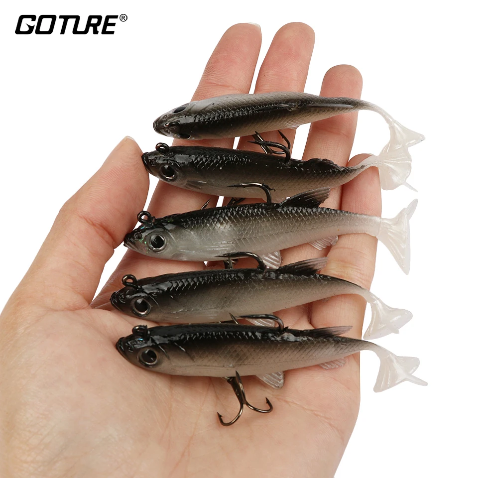  Goture 5 Pieces Fishing Lure Swimbait 8.5cm/13g (3.35in/0.46oz) Sea Bass Killer Lead Jig Head Soft 
