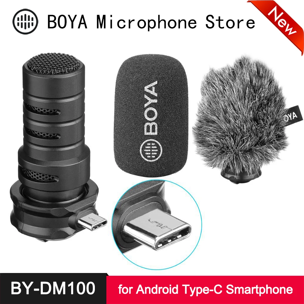 ⁦ميكرفون للهاتف BOYA BY-DM100 كورديون ستريو مع اتصال USB-C مناسب للموبايل⁩ - الصورة ⁦1⁩