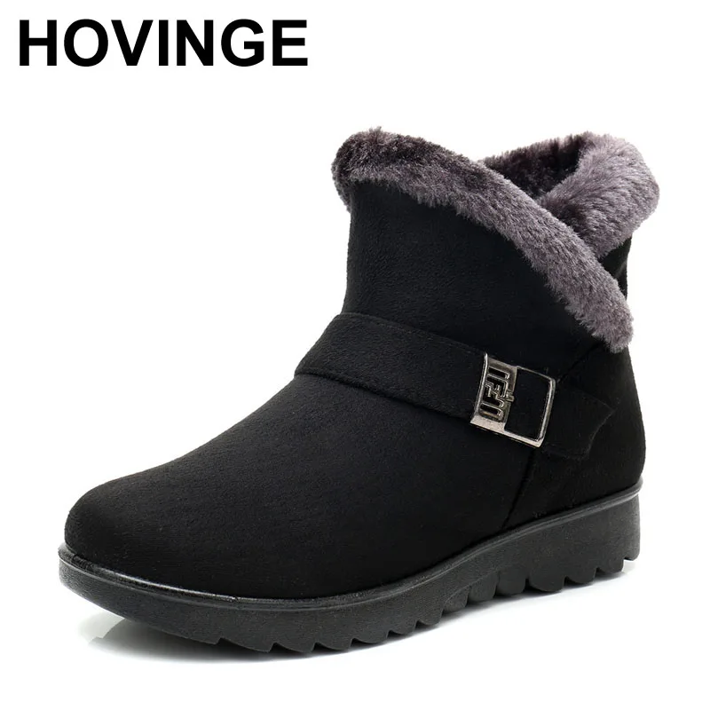 Зимние женские ботильоны HOVINGE новые модные зимние теплые ботинки из флока на
