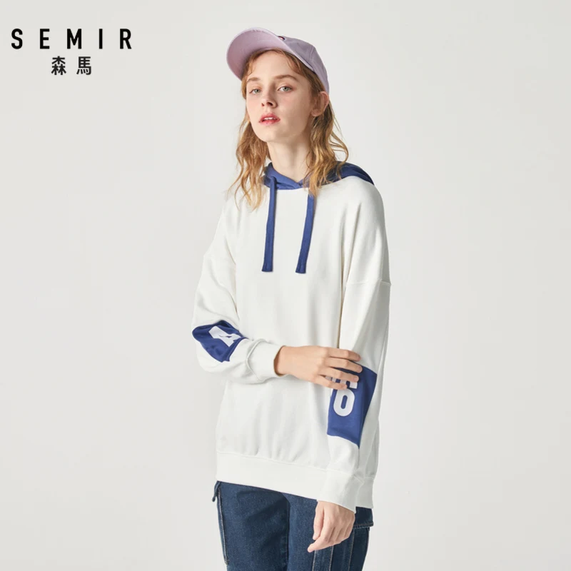 SEMIR толстовки для женщин осень хит цвет с капюшоном Длинная Корейская версия тренд свободные плечи рубашка свитер для женщин