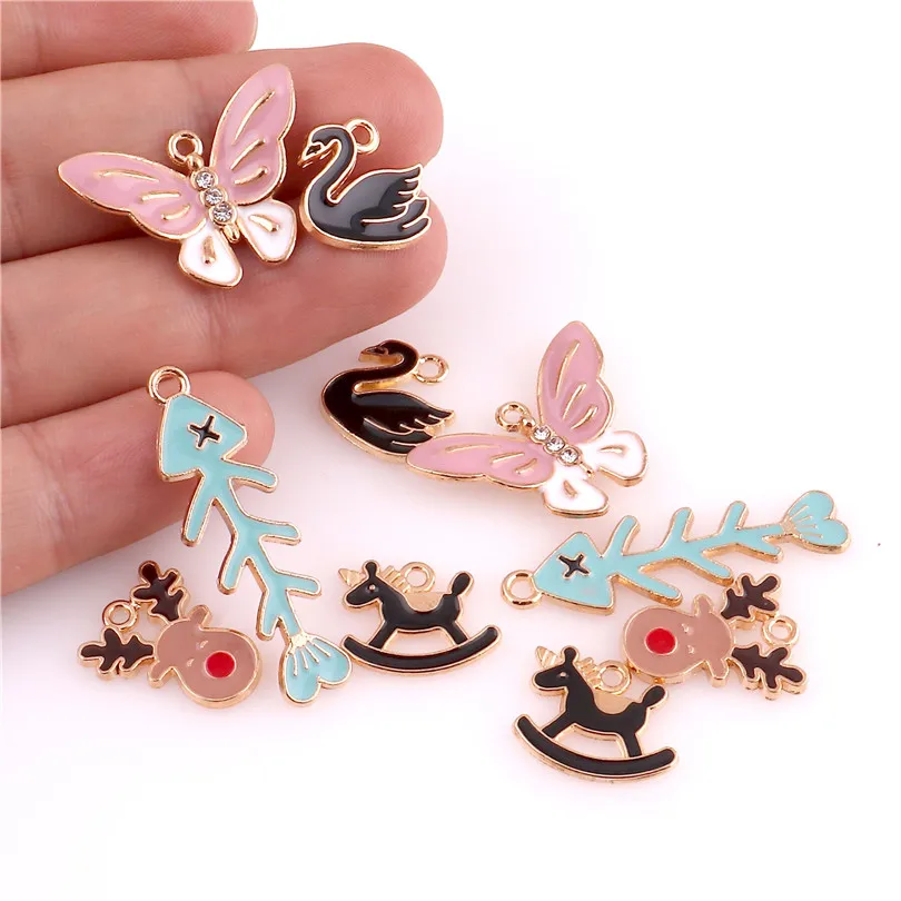 10 шт. Enamels олень Лебедь рыбья кость Бабочка Сплав Серьги амулеты DIY ручной работы изготовление волос ожерелье ювелирные изделия, подвески, аксессуары