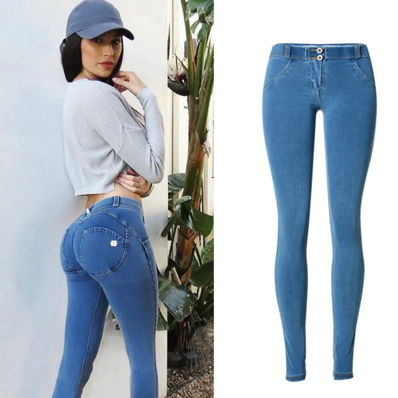 Супер Эластичные Обтягивающие джинсы для женщин с низким вырезом, джинсы с пуш-ап, уличная одежда, синие спортивные дамские хлопковые джинсы, Vaqueros Mujer - Цвет: Синий