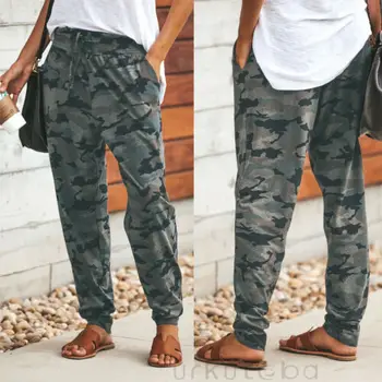 

Women High Waist Casual Pants Cargo Military Army Camouflage Camo Cargo Trousers Loose Pockets Pants