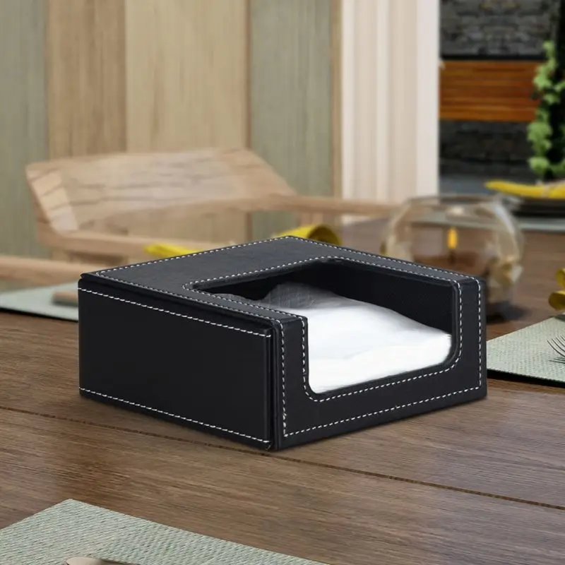PU Leather Square Cocktail Napkin Holder Paper Serviette Dispenser Tissue Box Bar Caddy for Dining Table Hotel Office Home Decor | Дом и сад