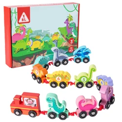 Juguete de dinosaurio de madera con números para niños, juego de coches de arrastre sin pista, juguetes educativos para edades tempranas, regalo de Navidad y Año Nuevo