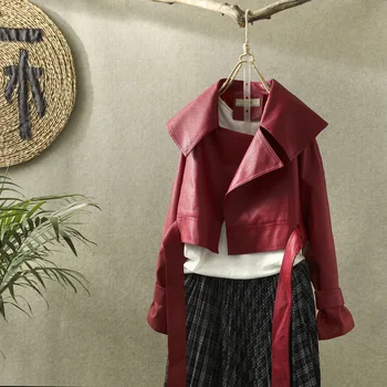 

Clothing Loose Coat Woman Short Small Leather Lapel Chalaza Leisure Time Wash Locomotive 2019 Autumn