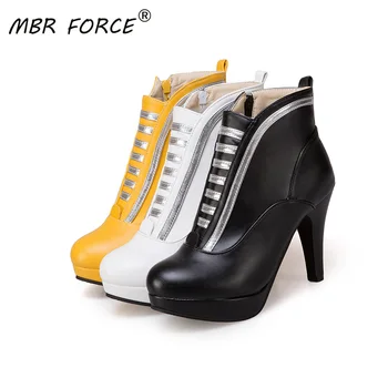 

MBR FORCE Winter high-quality pu leather high-heeled European and American style exquisite silver edge design ladies ankle boots