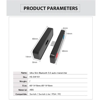 

Bluetooth 5.0 USB Type C o Transmitter Adapter for Nintendo Switch/Switch Lite/PS4/PC Plug and Play