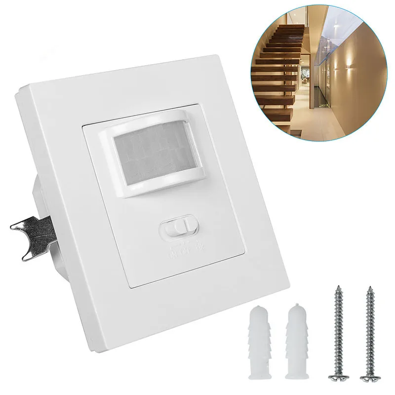 

PIR Sensor Switch Motion Activated Auto W/ ON/OFF LED Light Switch 110V-240V Adjustable Light New
