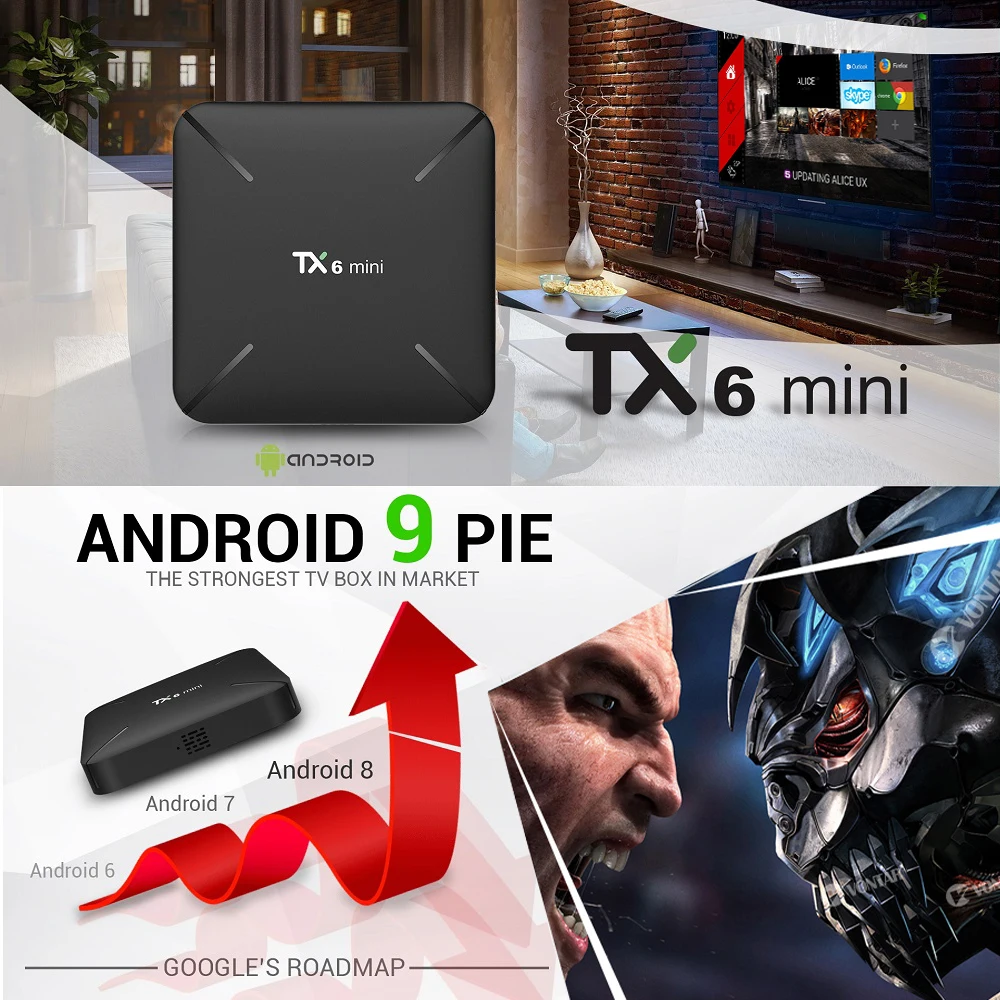 Günstige Android TV Box 9,0 TX6 Mini Allwinner H6 Dual Wifi BT4.2 2GB 16GB ALICE UX USD3.0 HDR 4K Unterstützung Google Player Youtube Netflix
