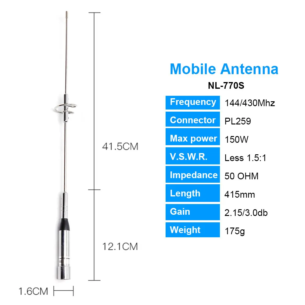 NAGOYA NL-770S Antenna PL259 Connector Dual Band 144/430MHz 150W 2.15/3.0dBi For KT-8900D BJ-318 VV-998S Mobile Transceivr