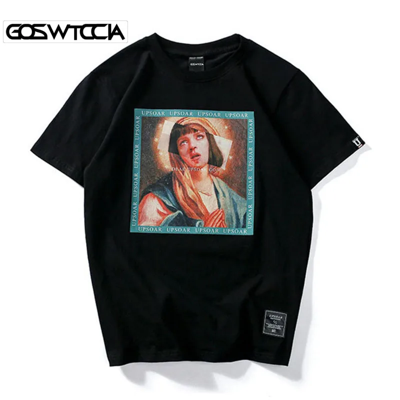 

GOSWTCCIA Virgin Mary T-Shirts 2019 Mens Funny Printed Short Sleeve Tshirts Summer Hip Hop Casual Cotton Tops Tees Streetwear