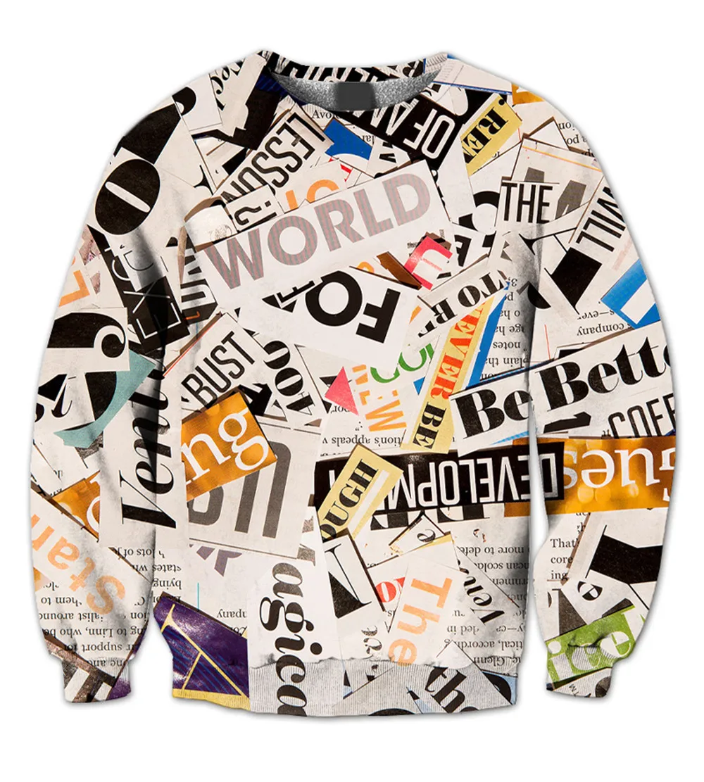

REAL American US SIZE World Tour Newpaper Sublimation Print Plus Size Crew Neck Sweatshirt