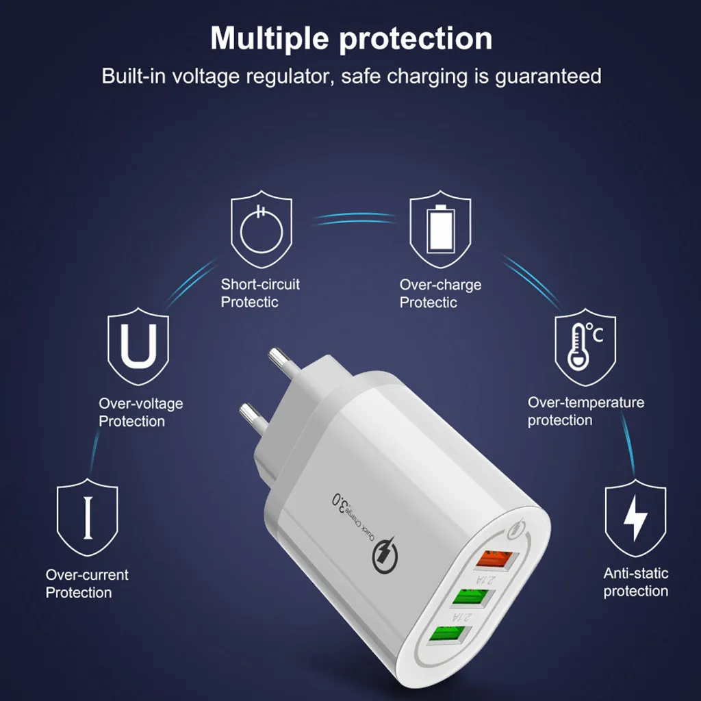 Быстрая зарядка US 18 Вт для QC 3,0 5 В/2A 3-USB зарядное устройство для путешествий источник питания быстрая зарядка зарядное устройство для мобильного телефона для iPhone samsung