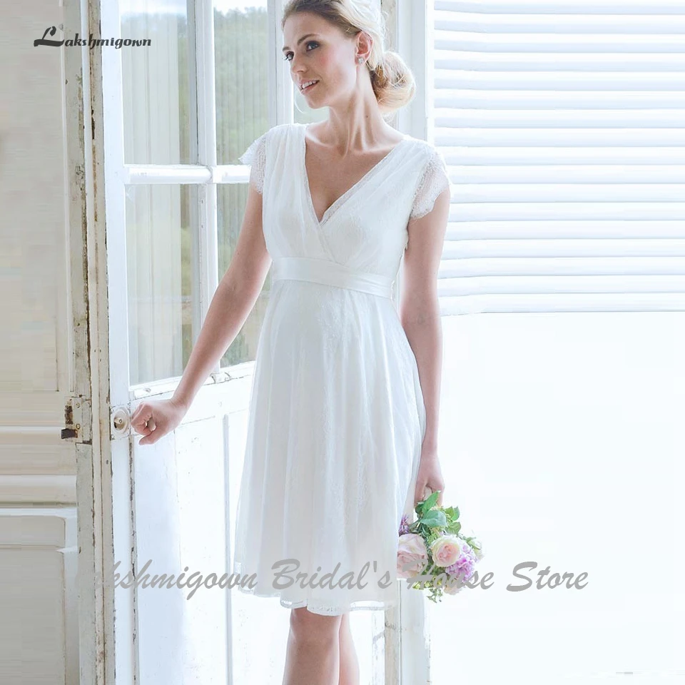 Lakshmigown кружевное короткое свадебное платье для беременных Vestido Curto свадебное платье со съемным поясом пляжные свадебные платья с v-образным вырезом