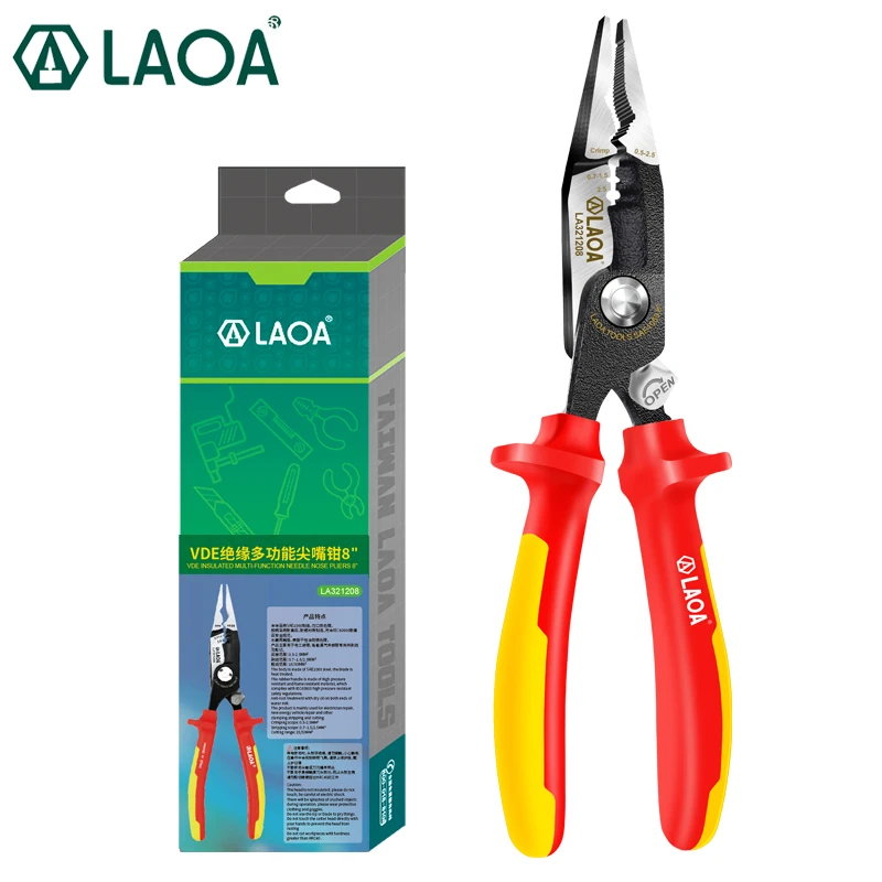 

LAOA insulated Electrician Pliers VDE Crimping Tools Nippers Cable Wire Stripper Long Nose VDE Pliers