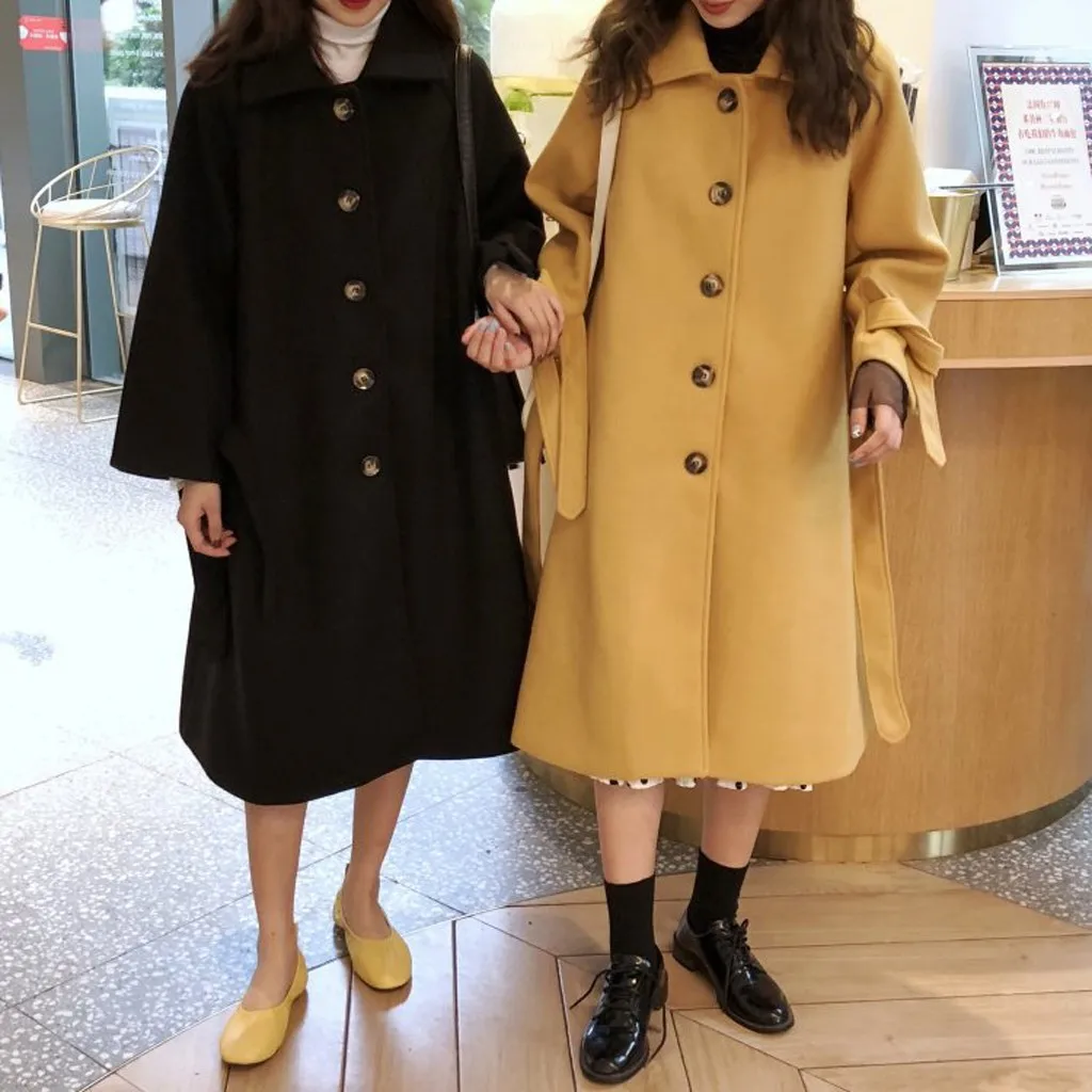 Womail, женские пальто, женские, для работы, одноцветные, винтажные, зимние, для офиса, с длинным рукавом, на пуговицах, шерстяная куртка, пальто для женщин, Abrigo, S-XL