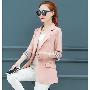 

Real shot 2019 new fashion small suit jacket female spring and autumn popular Korean casual wild jacket seven-point sleeve