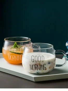 

Coffee Glass Mug Black White Letter Milk Tea Coffee Cup Cocktail Glass Crystal Transparent Mugs Handle Drinkware Couple Gifts