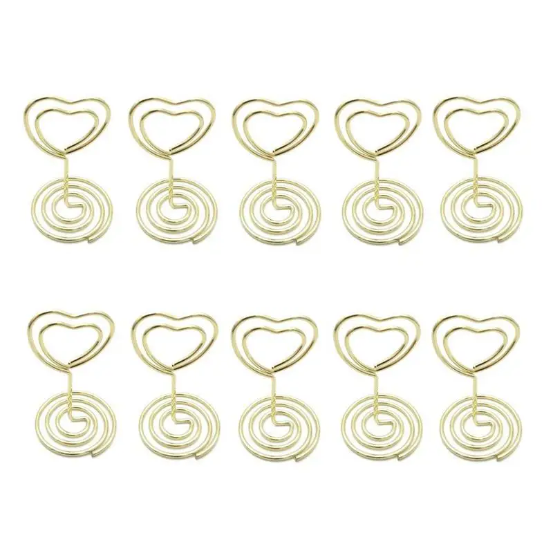 

Mini Heart Shape Place Card Memo Holder Picture Stand Note Clip for Wedding Party Decoration Pack 10pcs (Gold)