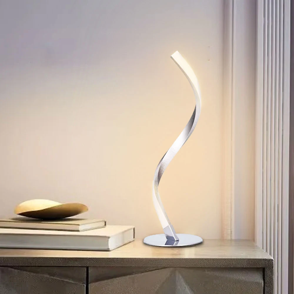 S shaped LED Spiral Table Lamp Curved Desk Bedside Lamp Cool White Warm