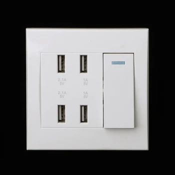 

220V 10A Wall Switch Socket 4 Port USB Charger Power Outlet Adapter Panel