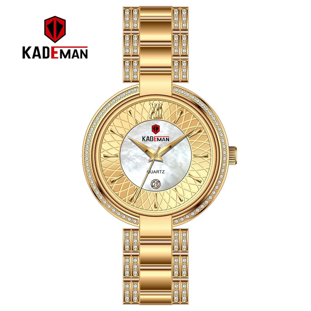 KADEMAN Women's Luxury Fashion Watches Waterproof Quartz Watch Top Brand For Lady Female Dress Gold Wristwatch Relogio Feminino - Цвет: gold