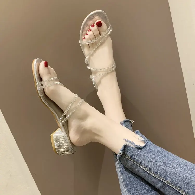 

Slipper Women's Outer Wear 2019 Summer New Style Versitile Fashion Semi-high Heeled Fairy-Style Slippers Chunky-Heel Online Cele