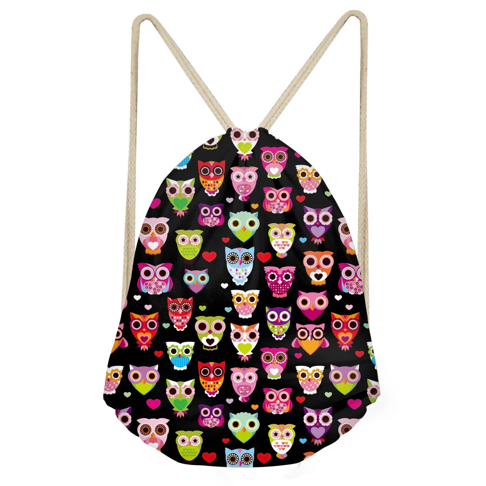 

HaoYun Cartoon Owl Pattern Daily Backpack Sack for Girls Kawaii Animal Small Drawstring Bags Ladies Travel Shoes Storage Bags