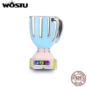 

WOSTU 925 Sterling Silver Colorful Juicer Bead CZ Blue & Pink Enamel Charm Fit Original Bracelet Pendant DIY Jewelry CQC1613