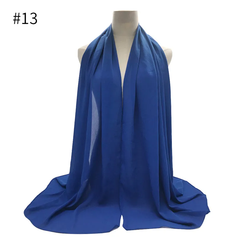 Высокое качество простой креп шифон хиджаб шарф великолепные Твердые мусульманские шарфы натуральные плиссированные шарфы горячая Распродажа Макси хиджабы - Цвет: 13