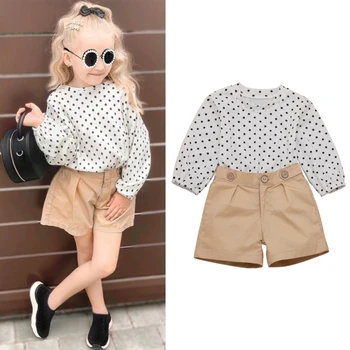 

New 2PCS Baby Clothes Toddler Kids Girls clothes set Dot Printing Tunic Tops +Shorts Outfits Set Clothes