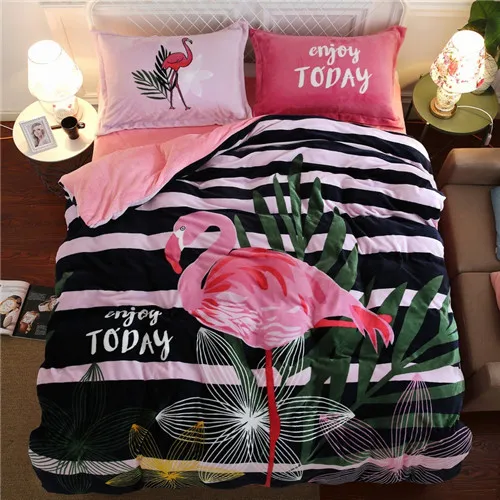 flower bird Лебедь зимнее постельное белье из флиса комплект AB по бокам для девочек постельное собака Фланелевая пижама из флиса с декором в виде 3/4 шт. домашний Постельный набор печатных caroset постельное белье - Цвет: flower bird