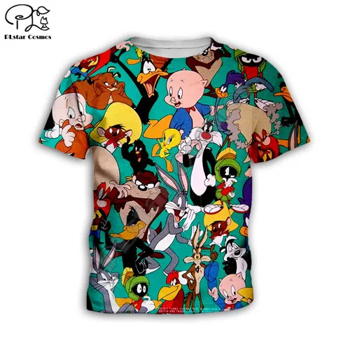 Kids t shirts Детский комплект с забавным принтом «жуки Банни», толстовки с капюшоном с 3D принтом «Looney ttes» Детский спортивный костюм на молнии для маленьких мальчиков и девочек, футболка, штаны - Цвет: Kids t shirts