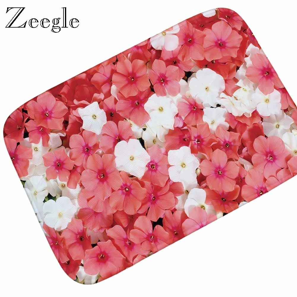 Zeegle Doormat Non Slip Floor Mat Flowers Printed Carpet Living Room Sofa Foot Mat Absorbent Bathroom Doormat Washable Floor Mat