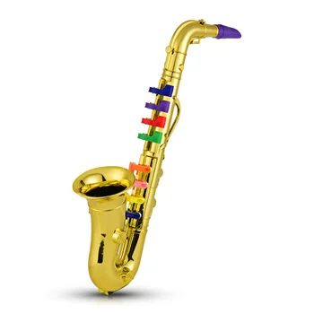 

Saxophone Kids Musical Wind Instruments ABS Metallic Gold Saxophone with 8 Colored Keys Children Simulation instrument