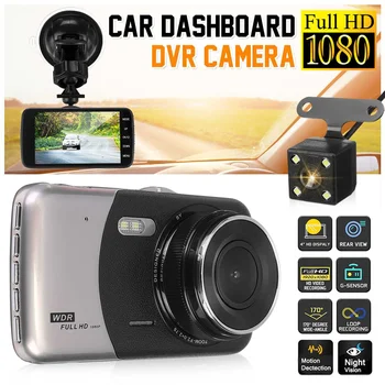 

HD 1080p 4" Car DVR Automoble Vehicle Video Recorder Dash Cam Dashcam Rear View Camera G-sensor Night Vision Visual Dual Lens