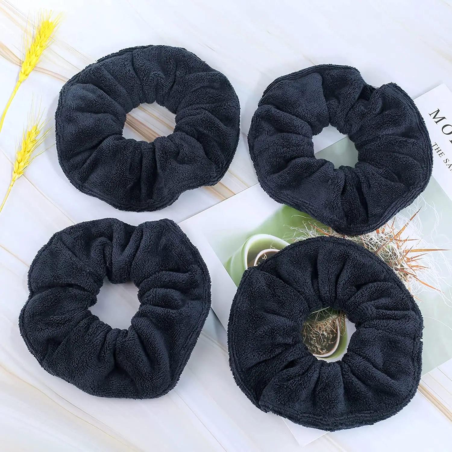 Ultra Soft Microfiber Hair Drying Scrunchies for Frizz Free, Heatless Hair Drying,  Large Thick Ponytail Holder,4 Pack 4